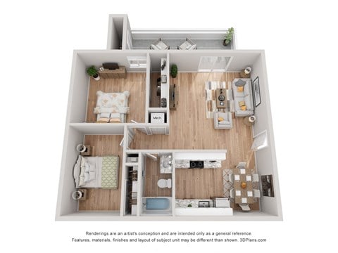 Floor plan for 2 beds, 1 bath, 815 sqft